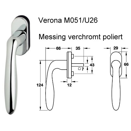 Fenstergriffe Hoppe Verona M051/U26 Messing >verchromt poliert